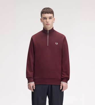 Fred Perry Sweat à demi-fermeture éclair bordeaux
