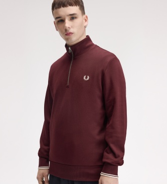 Fred Perry Sweat à demi-fermeture éclair bordeaux