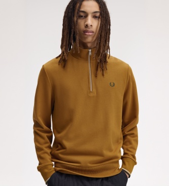 Fred Perry Sweat col zippé moutarde