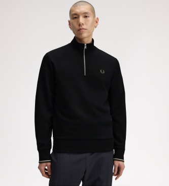 Fred Perry Sweat à demi-fermeture éclair noir