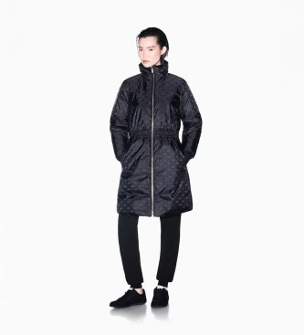 A|X Armani Exchange Lange jacquard jas van nylon met capuchon, zwart