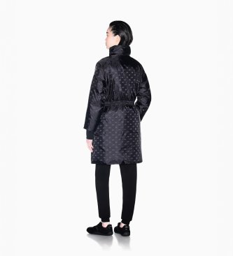A|X Armani Exchange Lange jacquard jas van nylon met capuchon, zwart