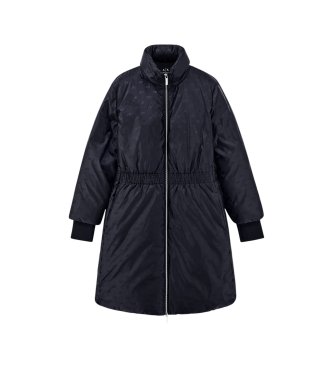 A|X Armani Exchange Lange jacquard jas van nylon met capuchon, zwart