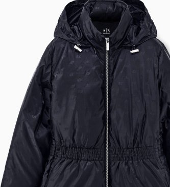 A|X Armani Exchange Lange jacquard jas van nylon met capuchon, zwart