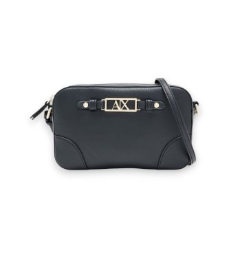 A|X Armani Exchange Bolsa transversal com placa metálica frontal e alça ajustável preto