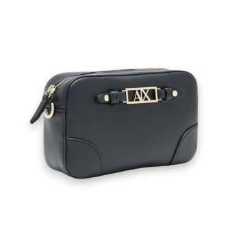 A|X Armani Exchange Bolsa transversal com placa metálica frontal e alça ajustável preto