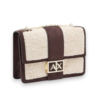 A|X Armani Exchange Sac bandoulière en daim et mouton avec bandoulière chaîne beige