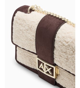 A|X Armani Exchange Sac bandoulière en daim et mouton avec bandoulière chaîne beige