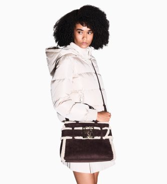 A|X Armani Exchange Torbica shopper iz semiša z rjavim robom iz ovčje volne