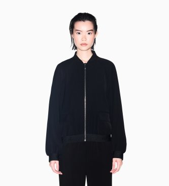 A|X Armani Exchange Jaqueta de sarja com capuz e fecho de correr preta