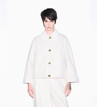 A|X Armani Exchange Jaqueta blouson sarja de algodão elástica efeito pêssego branca