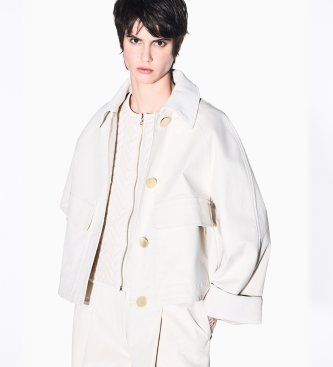 A|X Armani Exchange Jaqueta blouson sarja de algodão elástica efeito pêssego branca
