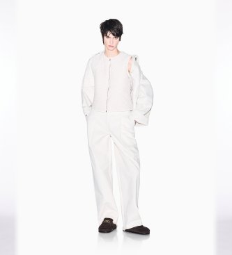 A|X Armani Exchange Jaqueta blouson sarja de algodão elástica efeito pêssego branca