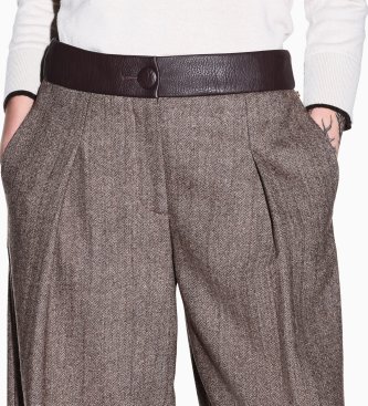 A|X Armani Exchange Široke hlače iz devičje volne in rjave svile