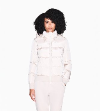 A|X Armani Exchange Casaco de penas acolchoado com capuz destacável e gola alta bege