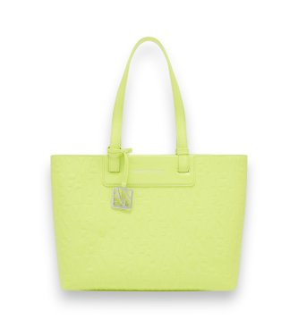A|X Armani Exchange Torbica tote z vtisnjenim logotipom in rumenim kovinskim obeskom