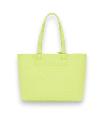 A|X Armani Exchange Torbica tote z vtisnjenim logotipom in rumenim kovinskim obeskom