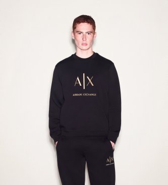 A|X Armani Exchange Black metallic logo crew neck sweatshirt