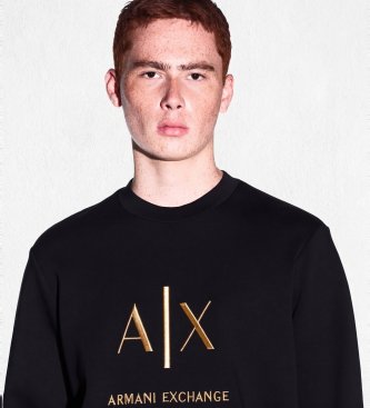 A|X Armani Exchange Black metallic logo crew neck sweatshirt