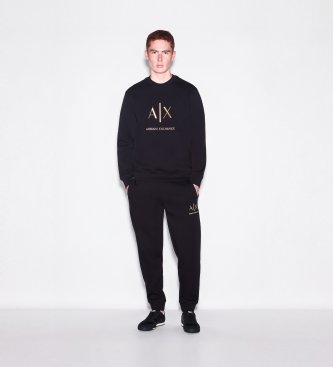 A|X Armani Exchange Black metallic logo crew neck sweatshirt