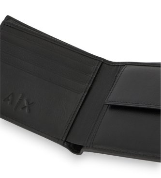 A|X Armani Exchange Portafoglio in pelle liscia con tasche e portamonete con patta nero