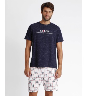Admas Zeeman marine pyjama met korte mouwen