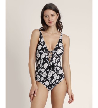 Admas Costume da bagno nero con fiori da spiaggia