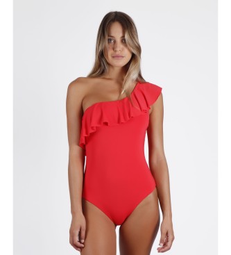 Admas Red Ruffle Cups Swimsuit Side Ruffle Red