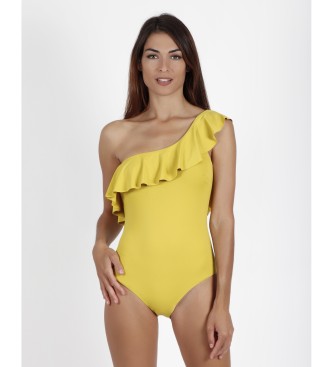 Admas Żółty kostium kąpielowy z falbankami z boku