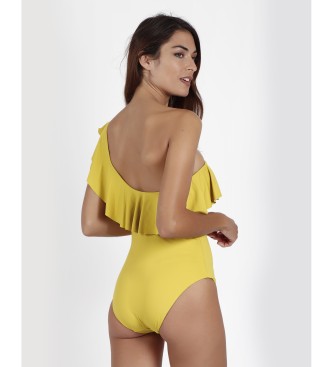 Admas Żółty kostium kąpielowy z falbankami z boku