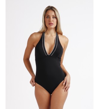 Admas Black Embroidery Beach Crossed Halter Swimsuit black