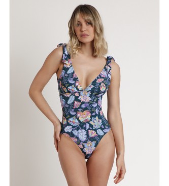 Admas Maillot de bain dos nu Night Paisley bows blue