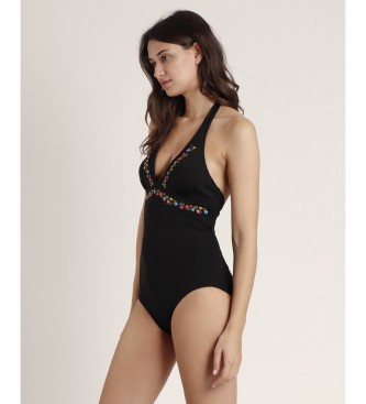 Admas Mexican Otomi Halter Swimsuit black