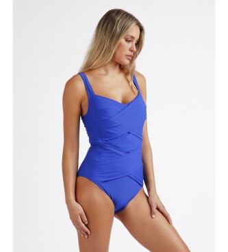 Admas Curvy blue striped swimming costume with briefs