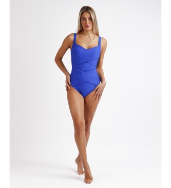 Admas Curvy blau gestreifter Badeanzug mit Slip