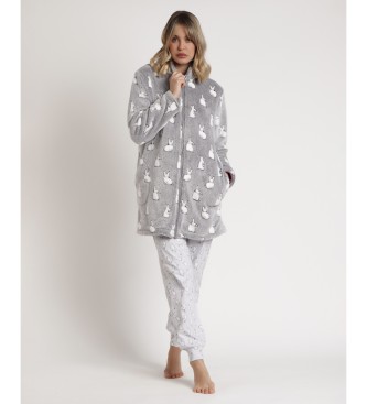 Admas Peignoir gris  manches longues Bunnies On The Moon