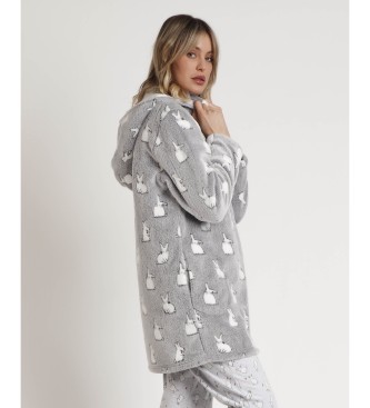 Admas Peignoir gris  manches longues Bunnies On The Moon