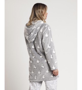 Admas Peignoir gris  manches longues Bunnies On The Moon