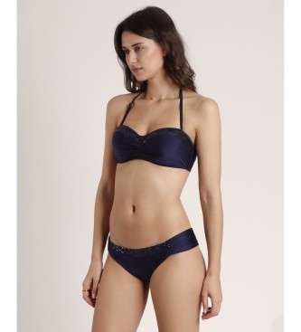 Admas Bikini a fascia con paillettes blu scuro