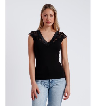 Admas Short Sleeve Satin Lace T-Shirt black