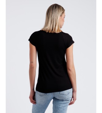 Admas Kurzarm-T-Shirt aus Satin-Spitze schwarz