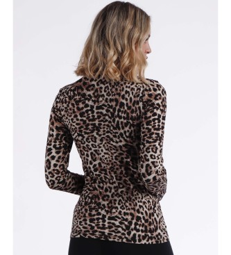 Admas T-shirt  manches longues en peau de lopard marron