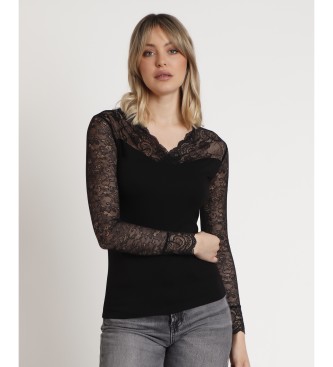 Admas T-shirt a maniche lunghe in pizzo con visiera nera