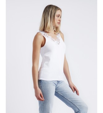 Admas T-shirt bianca senza maniche con scollo in guipure