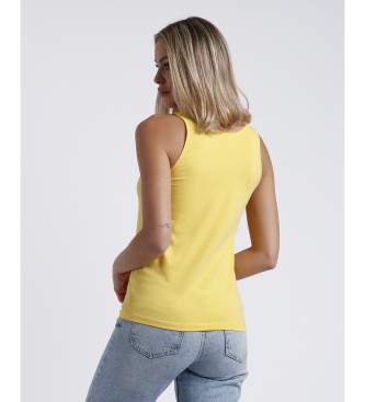 Admas T-shirt senza maniche con scollo guipure giallo