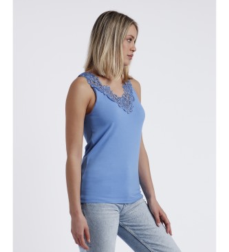 Admas T-shirt com decote sem mangas azul Guipur