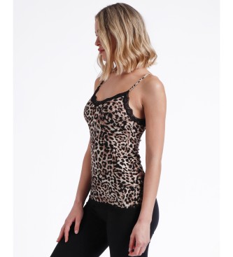 Admas T-Shirt castanha com pele de leopardo