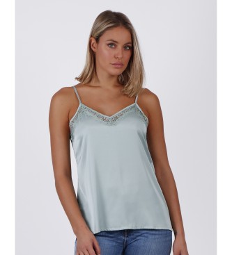 Admas Turquoise kanten strapless t-shirt met turquoise halslijn