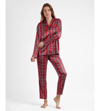Admas Škotska moda Odprta pižama z dolgimi rokavi rdeča