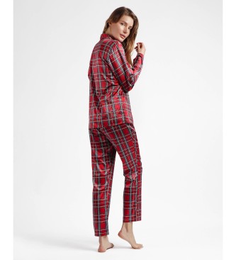 Admas Schotse mode Lange mouwen open pyjama rood
